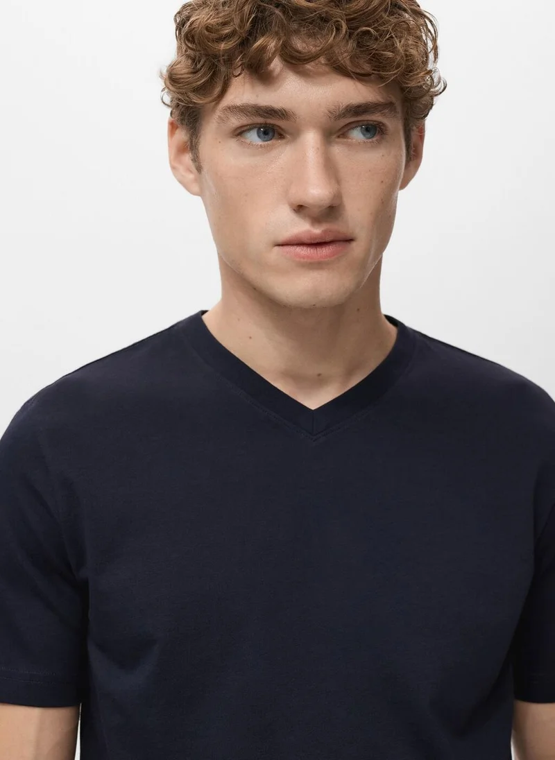 Mango Man  100% cotton slim-fit V-neck t-shirt for Men | Best Price UAE